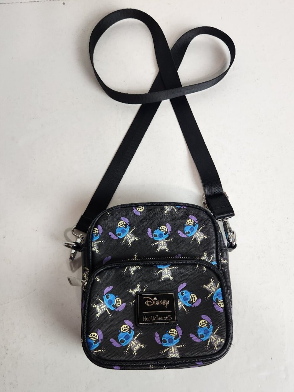 Disney Her Universe Stitch Skeleton Crossbody Bag Unisex Black Halloween Print